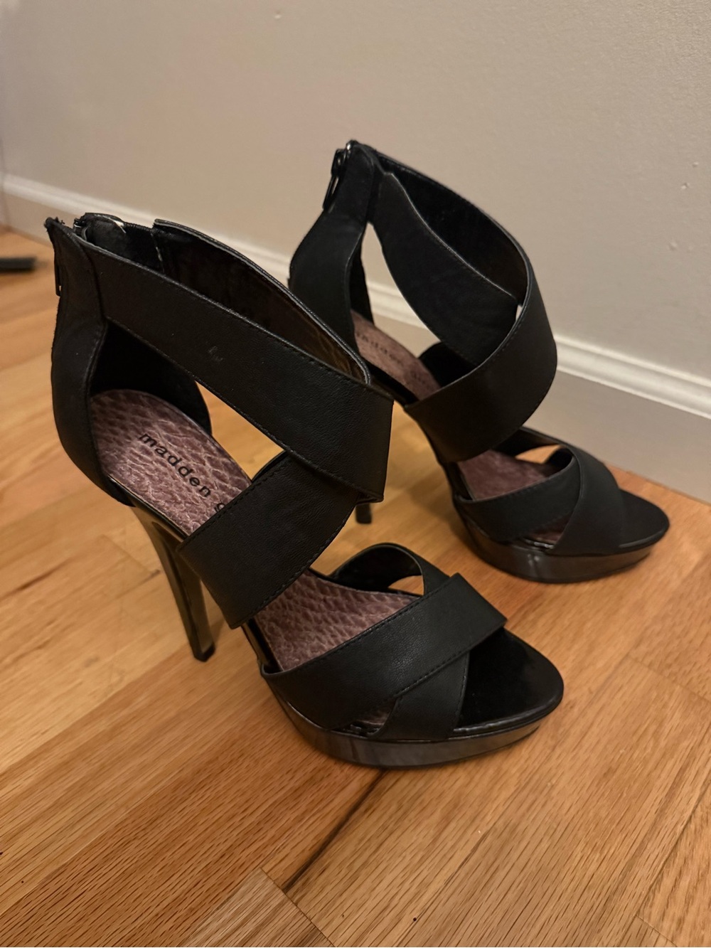 Madden Girl Black Strappy Platform Stiletto Heels